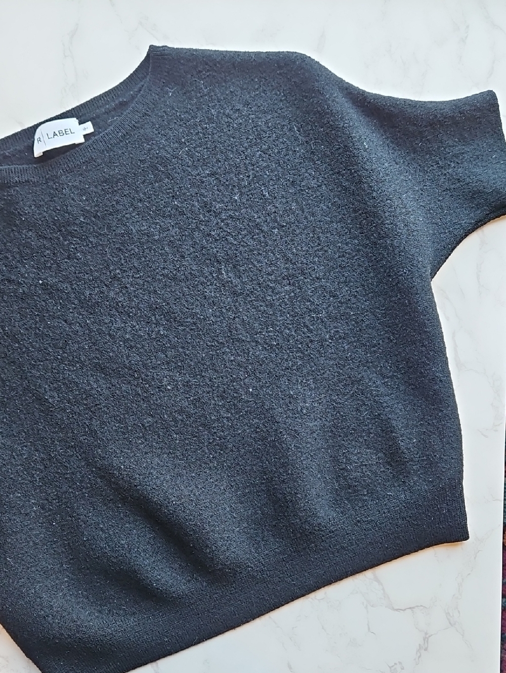R Label The Reset Black Short Dolman Sleeve Wool Knit Crop Top S